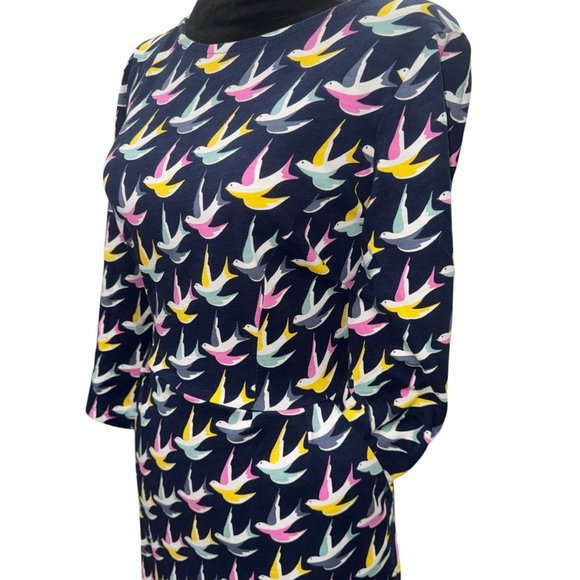 Boden Penny Jersey Swallow Dress Size UK 10L/US 6L Navy 3/4 sleeves midi preppy - Picture 4 of 13